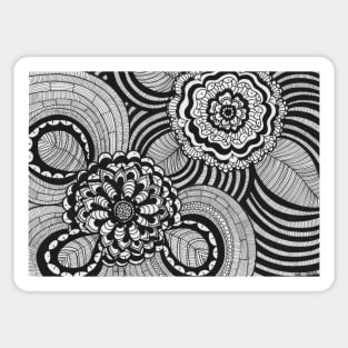 Illustration black and white with curves and flowers inspired by zentangle Sticker